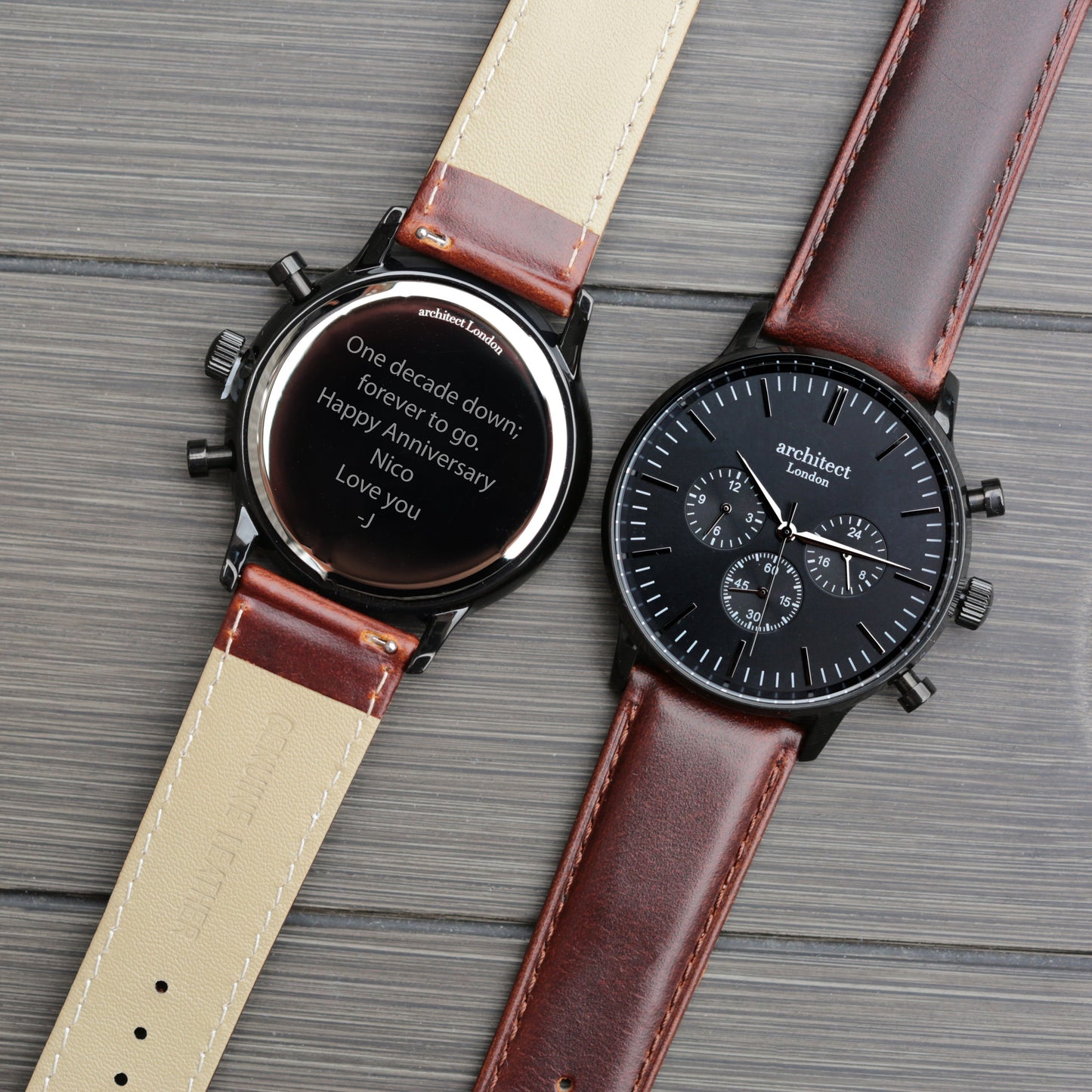 Men's Architect Motivator In Black With Walnut Strap - Modern Font