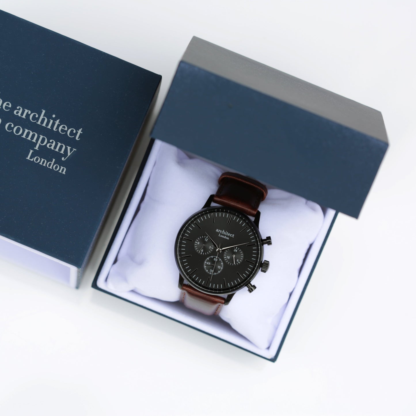 Men's Architect Motivator In Black With Walnut Strap - Modern Font