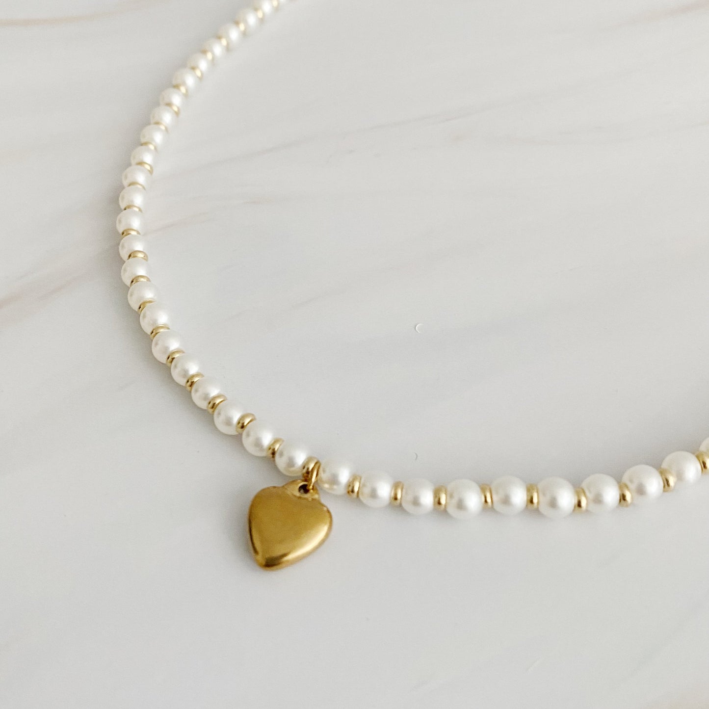 Pearl And Gold Bauble Heart Necklace