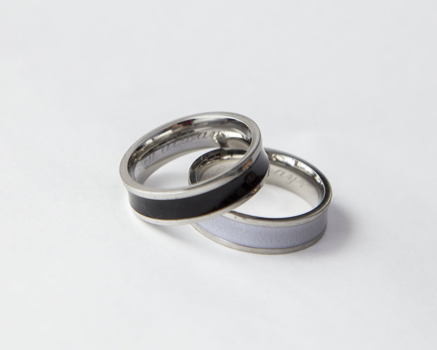 Couple Rings Black and White Personalized Couple Gift, Stainless Steel