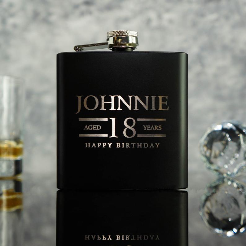 21st or 18th Birthday Gift A Personalised 8oz Matte Black Hip Flask