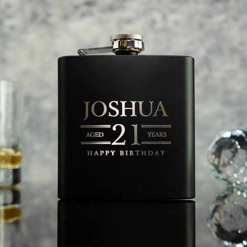 21st or 18th Birthday Gift A Personalised 8oz Matte Black Hip Flask