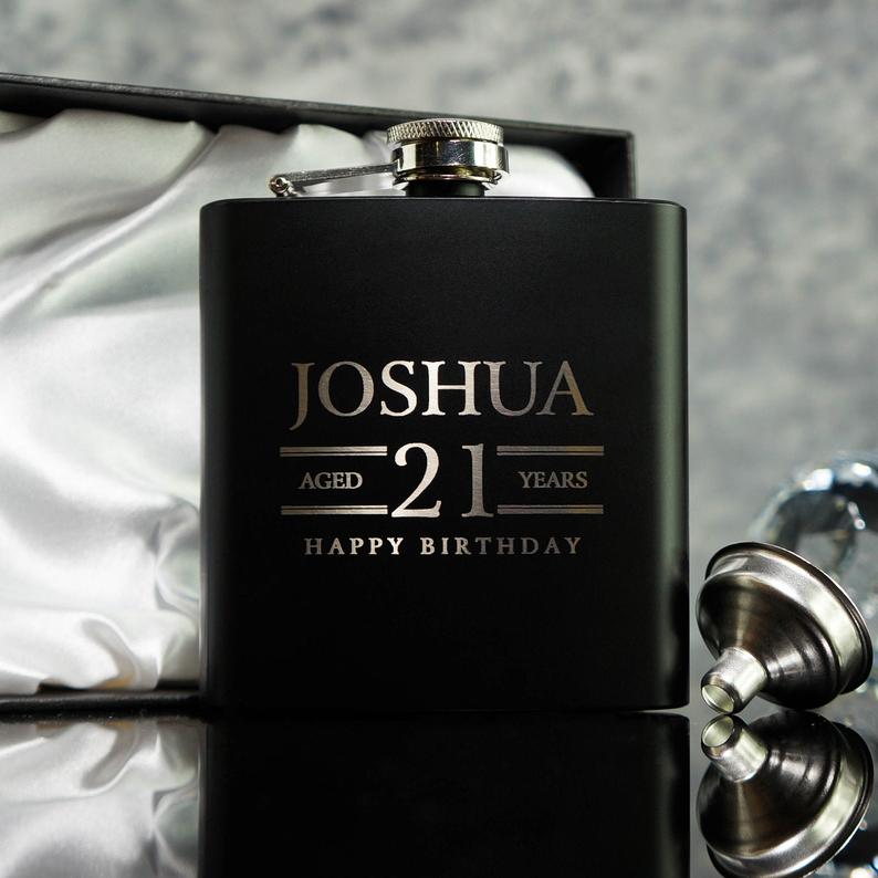 21st or 18th Birthday Gift A Personalised 8oz Matte Black Hip Flask